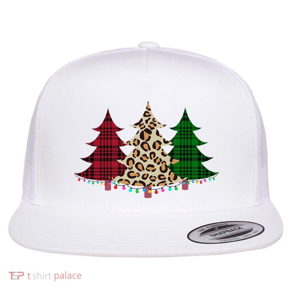 Christmas Tree Cheetah Plaid Flatbill Hat