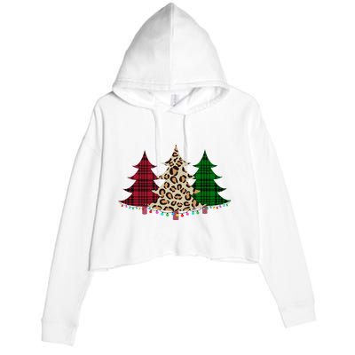 Christmas Tree Cheetah Plaid Crop Fleece Hoodie