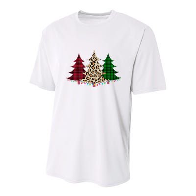 Christmas Tree Cheetah Plaid Youth Performance Sprint T-Shirt