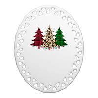 Christmas Tree Cheetah Plaid Ceramic Oval Ornament