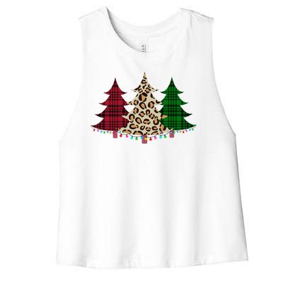 Christmas Tree Cheetah Plaid Women's Racerback Cropped Tank