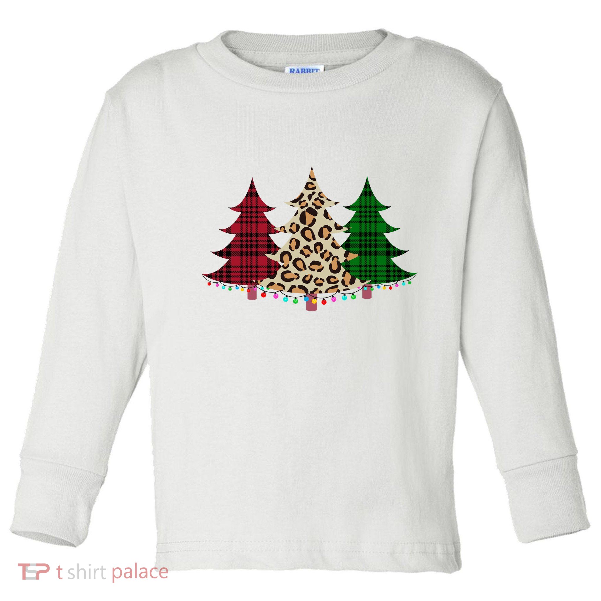 Christmas Tree Cheetah Plaid Toddler Long Sleeve Shirt
