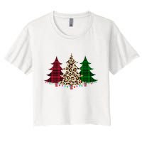 Christmas Tree Cheetah Plaid Women's Crop Top Tee