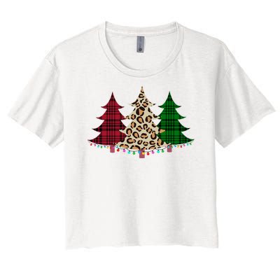 Christmas Tree Cheetah Plaid Women's Crop Top Tee