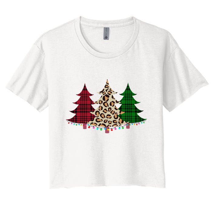 Christmas Tree Cheetah Plaid Women's Crop Top Tee