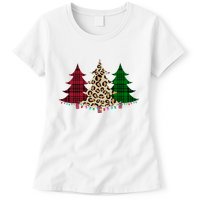 Christmas Tree Cheetah Plaid Womens T-Shirt
