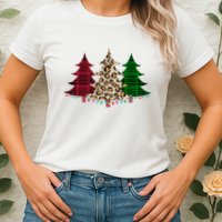 Christmas Tree Cheetah Plaid Womens T-Shirt