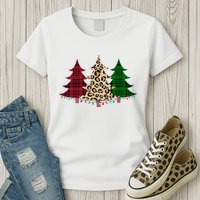 Christmas Tree Cheetah Plaid Womens T-Shirt