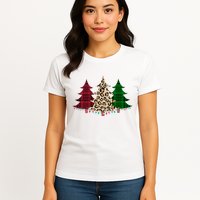 Christmas Tree Cheetah Plaid Womens T-Shirt