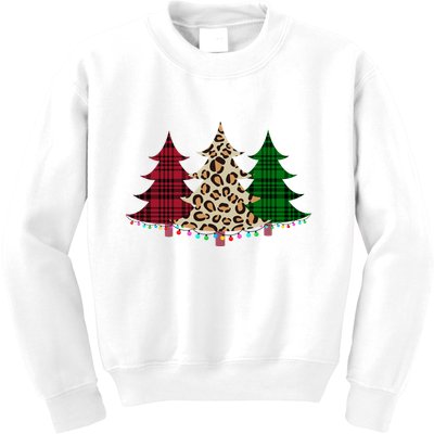 Christmas Tree Cheetah Plaid Kids Sweatshirt