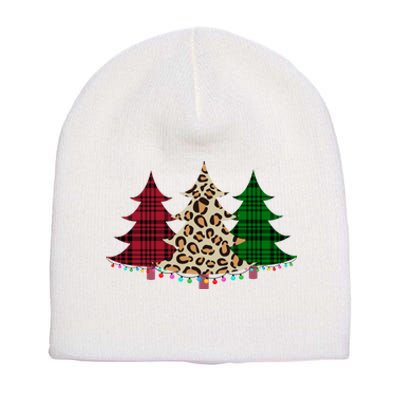 Christmas Tree Cheetah Plaid Short Acrylic Beanie