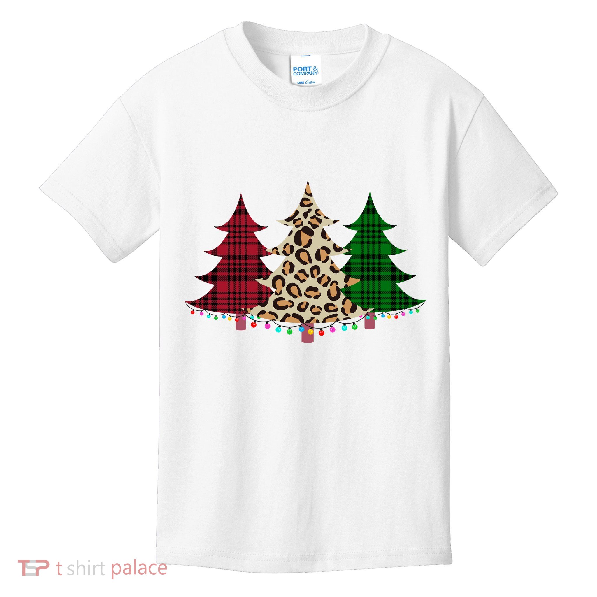 Christmas Tree Cheetah Plaid Kids T-Shirt