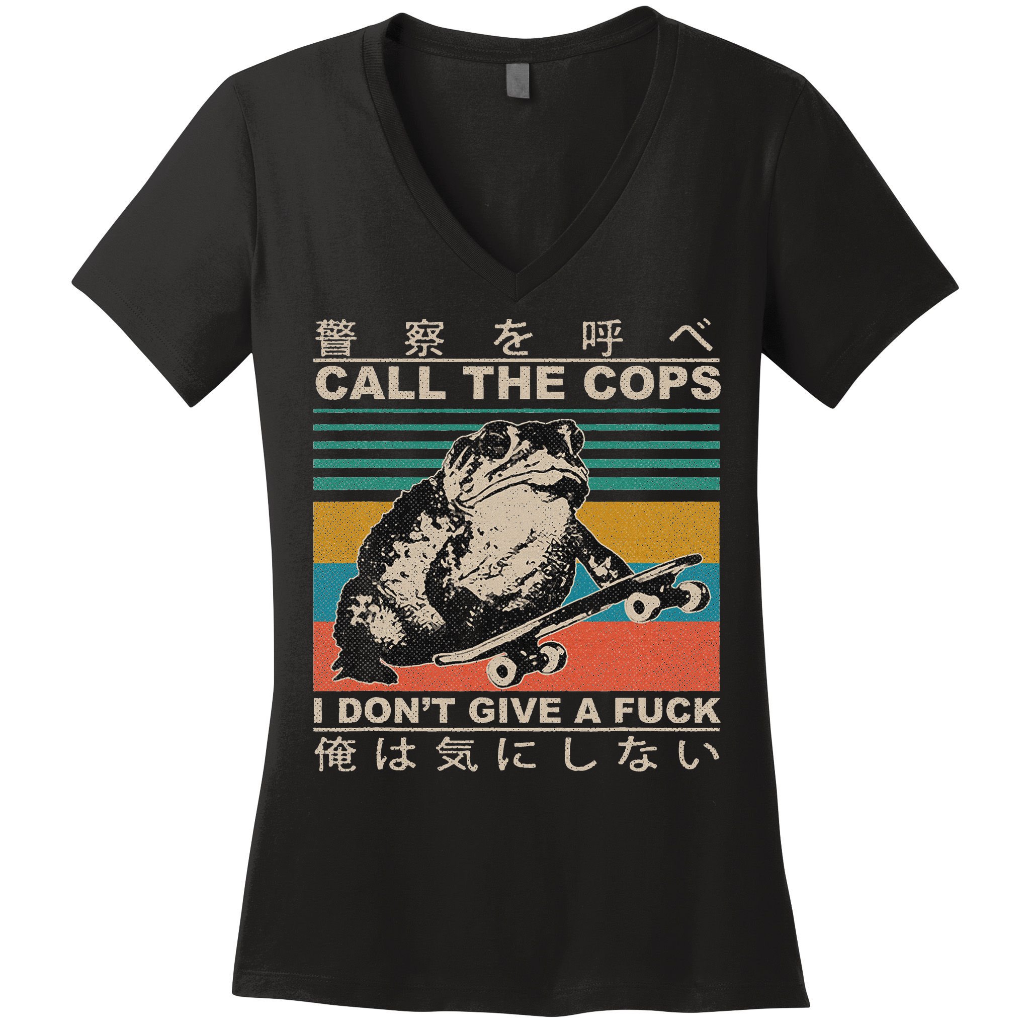 Call The Cops I Don’T Give A Fck Skateboarding Toad Japanese Women's V-Neck T-Shirt