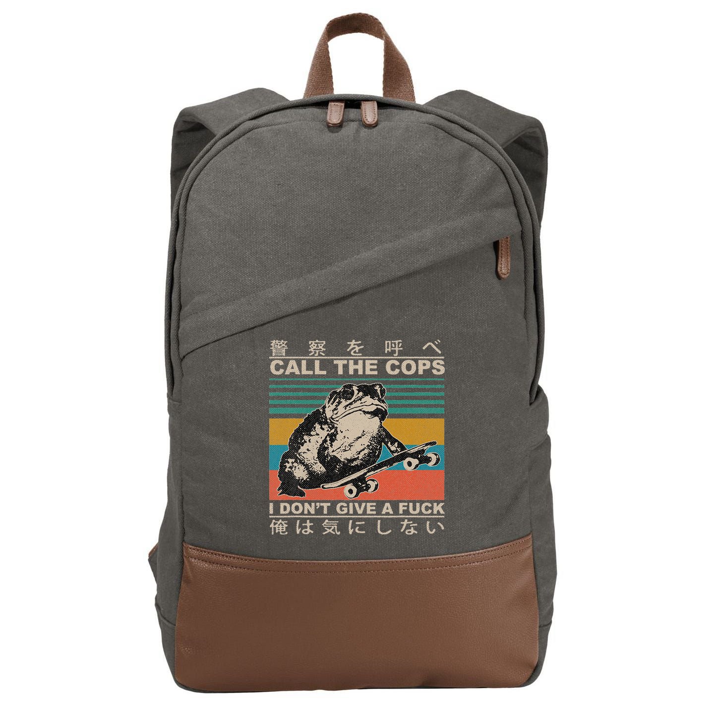 Call The Cops I Don’T Give A Fck Skateboarding Toad Japanese Cotton Canvas Backpack