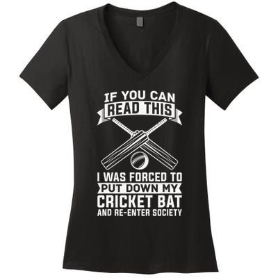 Cricketer Team Club Player Batsman Bowler Women's V-Neck T-Shirt