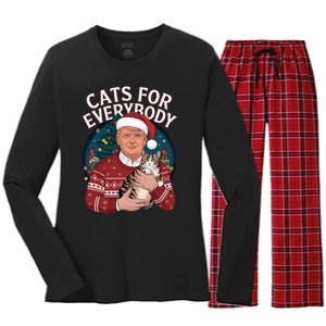 Christmas Trump Cats Lover Team Garbage 2024 Women's Long Sleeve Flannel Pajama Set 