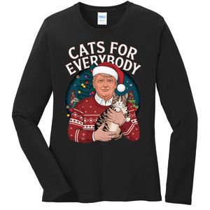 Christmas Trump Cats Lover Team Garbage 2024 Ladies Long Sleeve Shirt