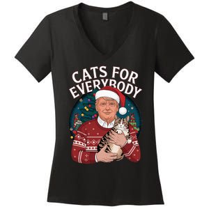 Christmas Trump Cats Lover Team Garbage 2024 Women's V-Neck T-Shirt