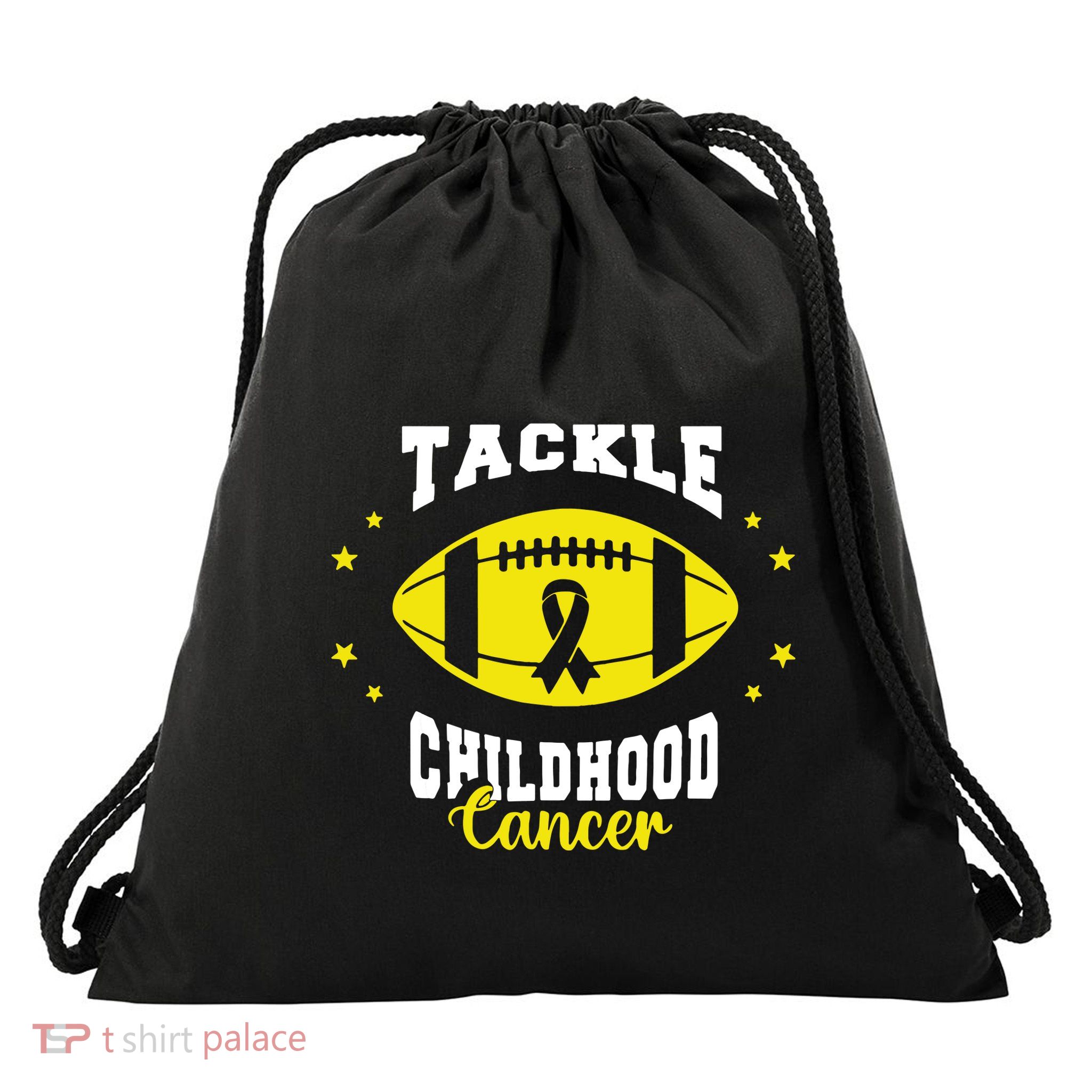 Childhood Tackle Childhood Cancer Awareness Football Gold Drawstring Bag