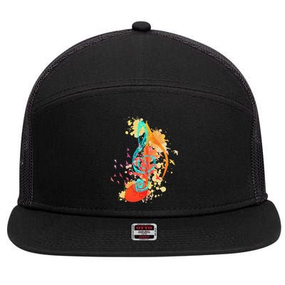 Colorful Treble Clef Music Theory Musician Teacher Birds 7 Panel Mesh Trucker Snapback Hat