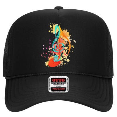 Colorful Treble Clef Music Theory Musician Teacher Birds High Crown Mesh Back Trucker Hat