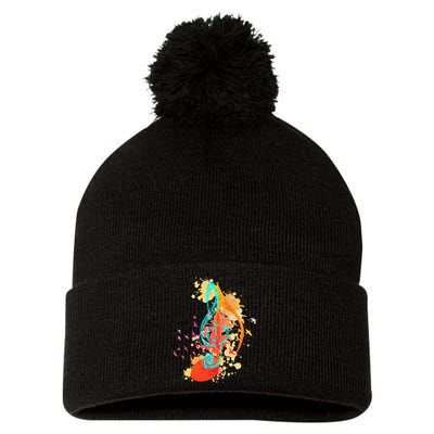 Colorful Treble Clef Music Theory Musician Teacher Birds Pom Pom 12in Knit Beanie