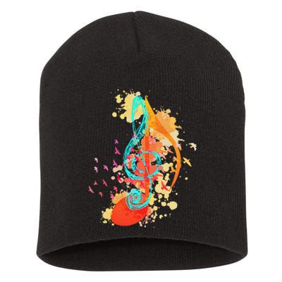 Colorful Treble Clef Music Theory Musician Teacher Birds Short Acrylic Beanie