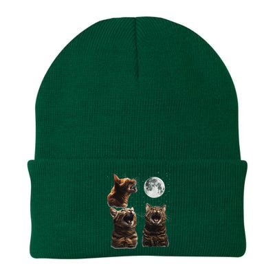 Cute Three Cat 3 Cat Moon Howling 3 Wolfs Funny Kitten Knit Cap Winter Beanie