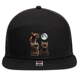 Cute Three Cat 3 Cat Moon Howling 3 Wolfs Funny Kitten 7 Panel Mesh Trucker Snapback Hat