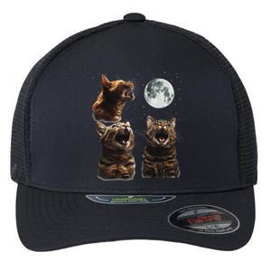 Cute Three Cat 3 Cat Moon Howling 3 Wolfs Funny Kitten Flexfit Unipanel Trucker Cap