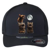 Cute Three Cat 3 Cat Moon Howling 3 Wolfs Funny Kitten Flexfit Unipanel Trucker Cap