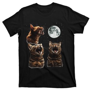 Cute Three Cat 3 Cat Moon Howling 3 Wolfs Funny Kitten T-Shirt