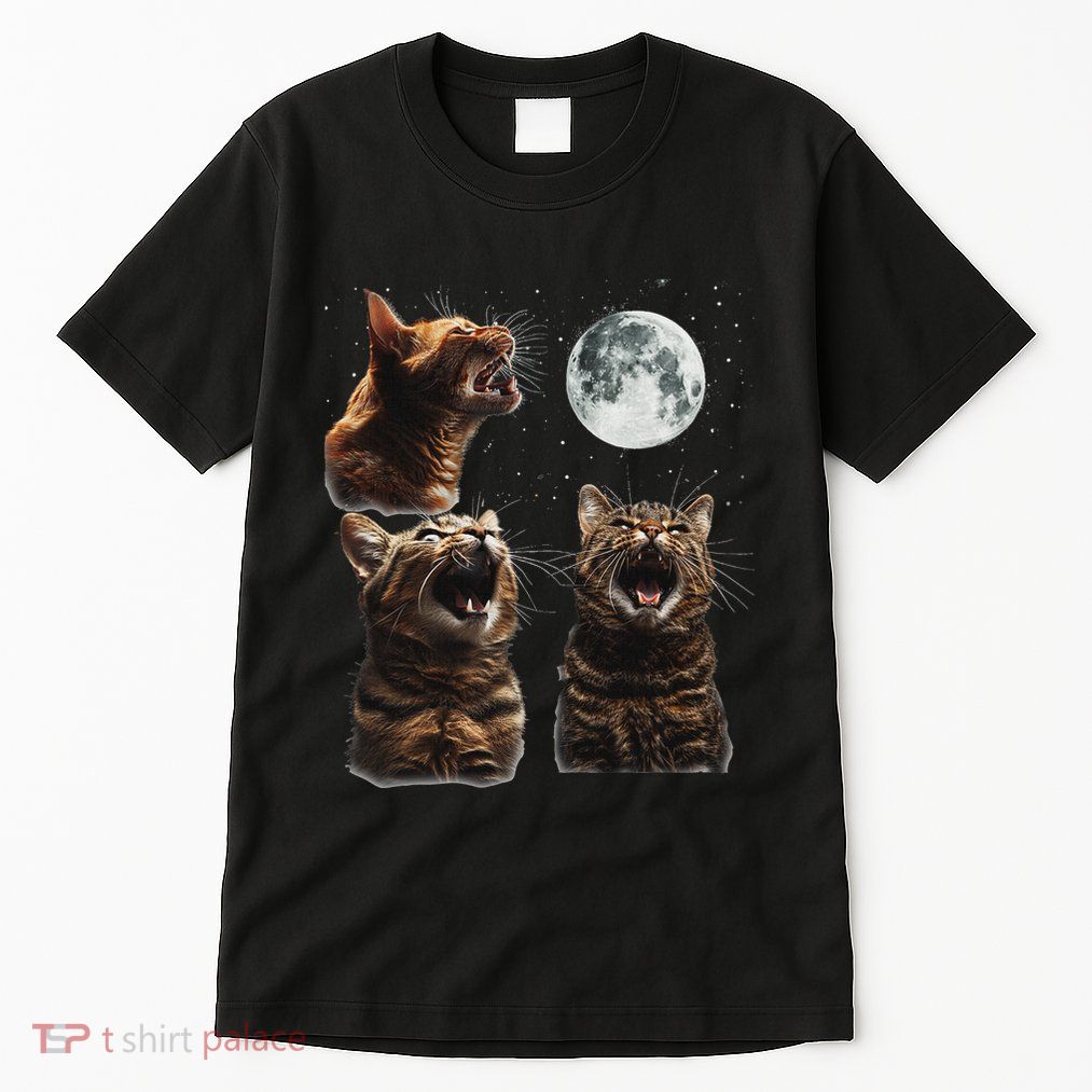 Cute Three Cat 3 Cat Moon Howling 3 Wolfs Funny Kitten Tall T-Shirt