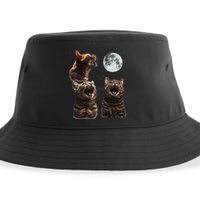 Cute Three Cat 3 Cat Moon Howling 3 Wolfs Funny Kitten Sustainable Bucket Hat