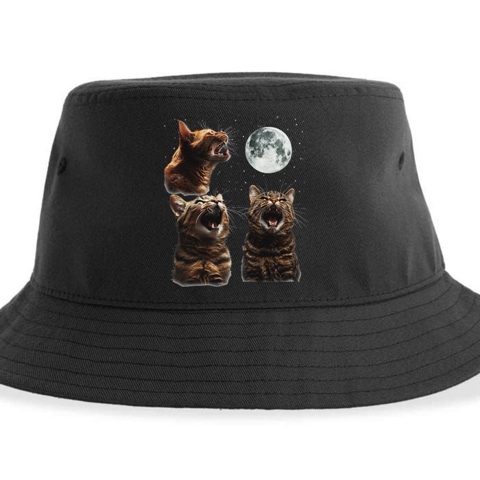 Cute Three Cat 3 Cat Moon Howling 3 Wolfs Funny Kitten Sustainable Bucket Hat