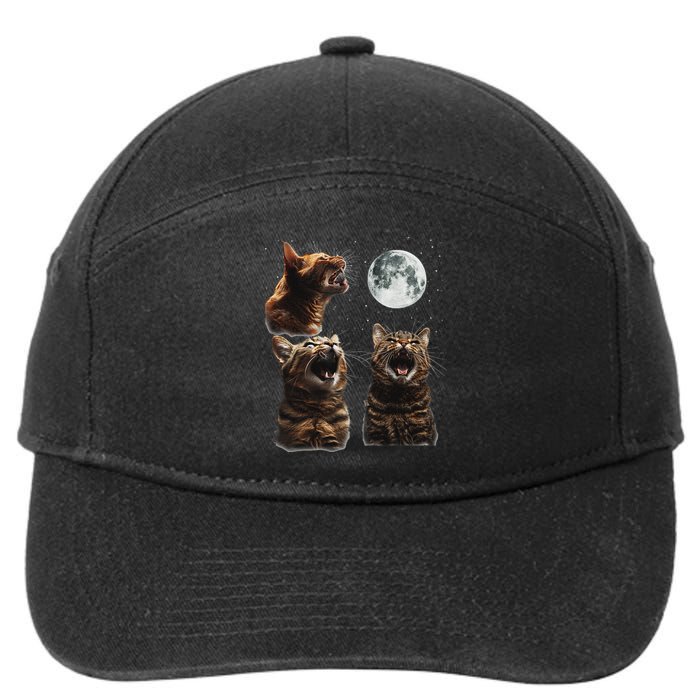 Cute Three Cat 3 Cat Moon Howling 3 Wolfs Funny Kitten 7-Panel Snapback Hat