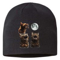 Cute Three Cat 3 Cat Moon Howling 3 Wolfs Funny Kitten Sustainable Beanie