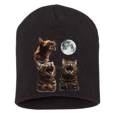 Cute Three Cat 3 Cat Moon Howling 3 Wolfs Funny Kitten Short Acrylic Beanie