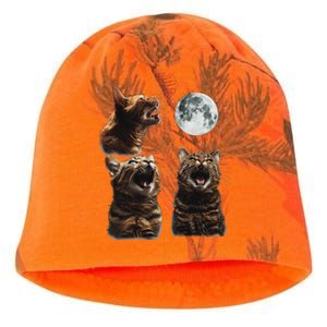 Cute Three Cat 3 Cat Moon Howling 3 Wolfs Funny Kitten Kati - Camo Knit Beanie