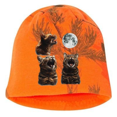 Cute Three Cat 3 Cat Moon Howling 3 Wolfs Funny Kitten Kati - Camo Knit Beanie