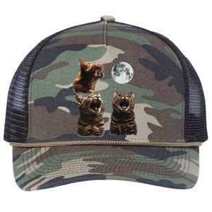 Cute Three Cat 3 Cat Moon Howling 3 Wolfs Funny Kitten Retro Rope Trucker Hat Cap