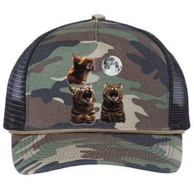 Cute Three Cat 3 Cat Moon Howling 3 Wolfs Funny Kitten Retro Rope Trucker Hat Cap