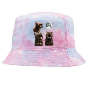 Cute Three Cat 3 Cat Moon Howling 3 Wolfs Funny Kitten Tie-Dyed Bucket Hat