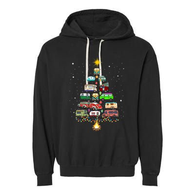 Christmas Tree Camper Vehicles Camping RVing Trailers Garment-Dyed Fleece Hoodie