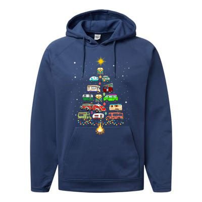 Christmas Tree Camper Vehicles Camping RVing Trailers Performance Fleece Hoodie