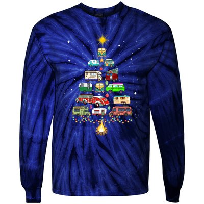 Christmas Tree Camper Vehicles Camping RVing Trailers Tie-Dye Long Sleeve Shirt