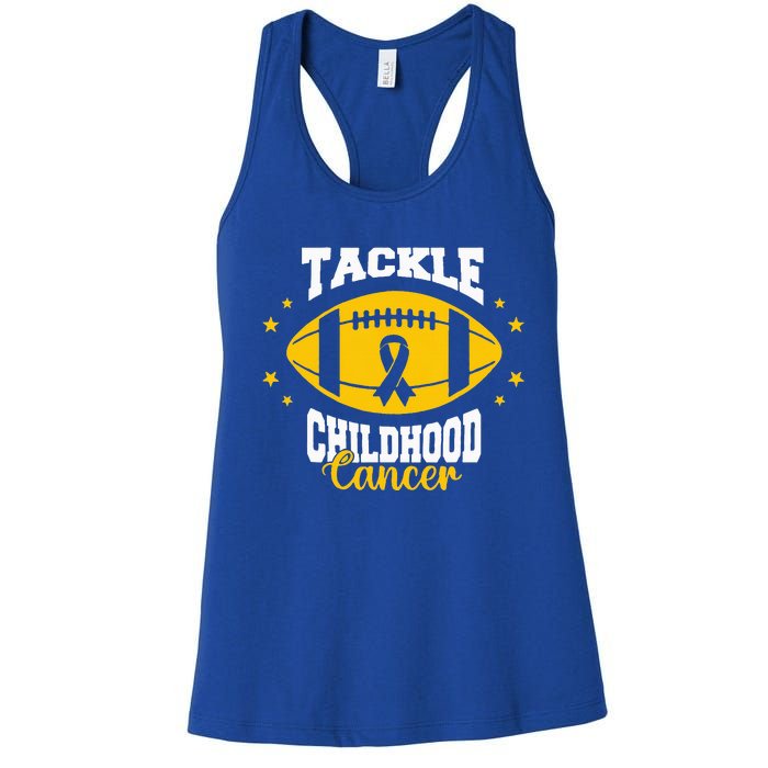 Childhood Tackle Childhood Cancer Awareness Football Gold Women's Racerback Tank