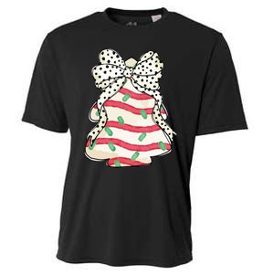 Christmas Tree Cake Coquette Dalmatian Bow Cooling Performance Crew T-Shirt