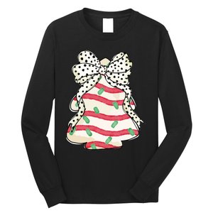 Christmas Tree Cake Coquette Dalmatian Bow Long Sleeve Shirt