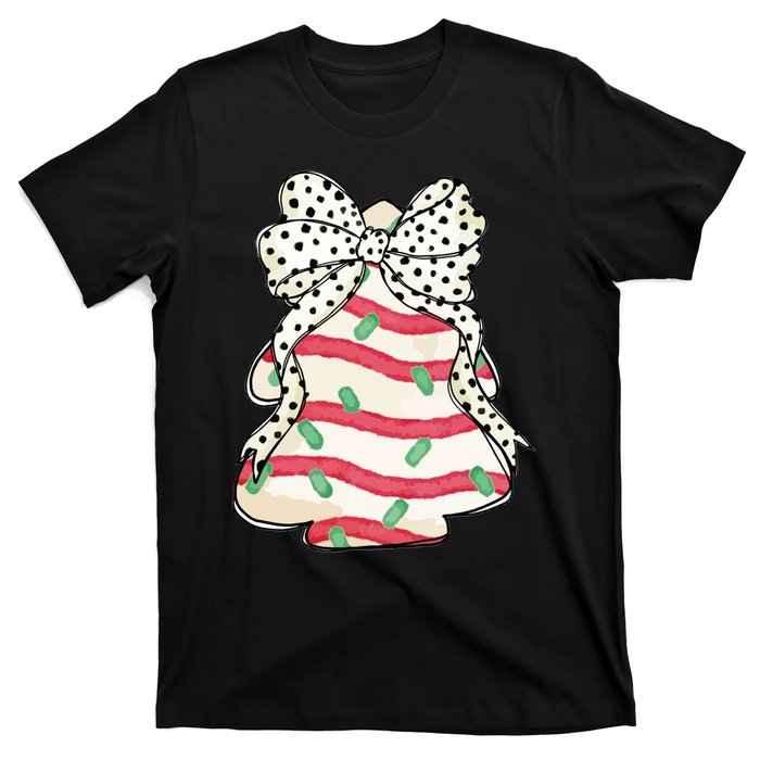 Christmas Tree Cake Coquette Dalmatian Bow T-Shirt